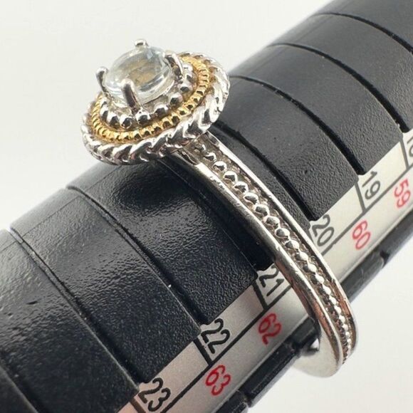 14k Gold & Sterling Silver White Topaz Stone Stackable Ring Size 10 - Picture 3 of 6